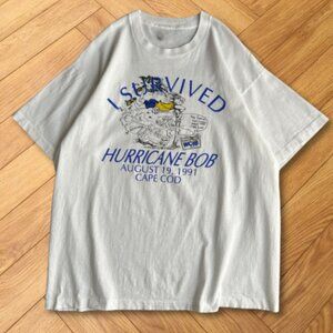 White Hurricane Bob 1991 Cape Cod Funny Cartoon Graphic Tee